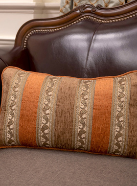 圣奇尼美式沙发抱枕复古高级感轻奢高端腰枕靠枕套橘色雪尼尔条纹