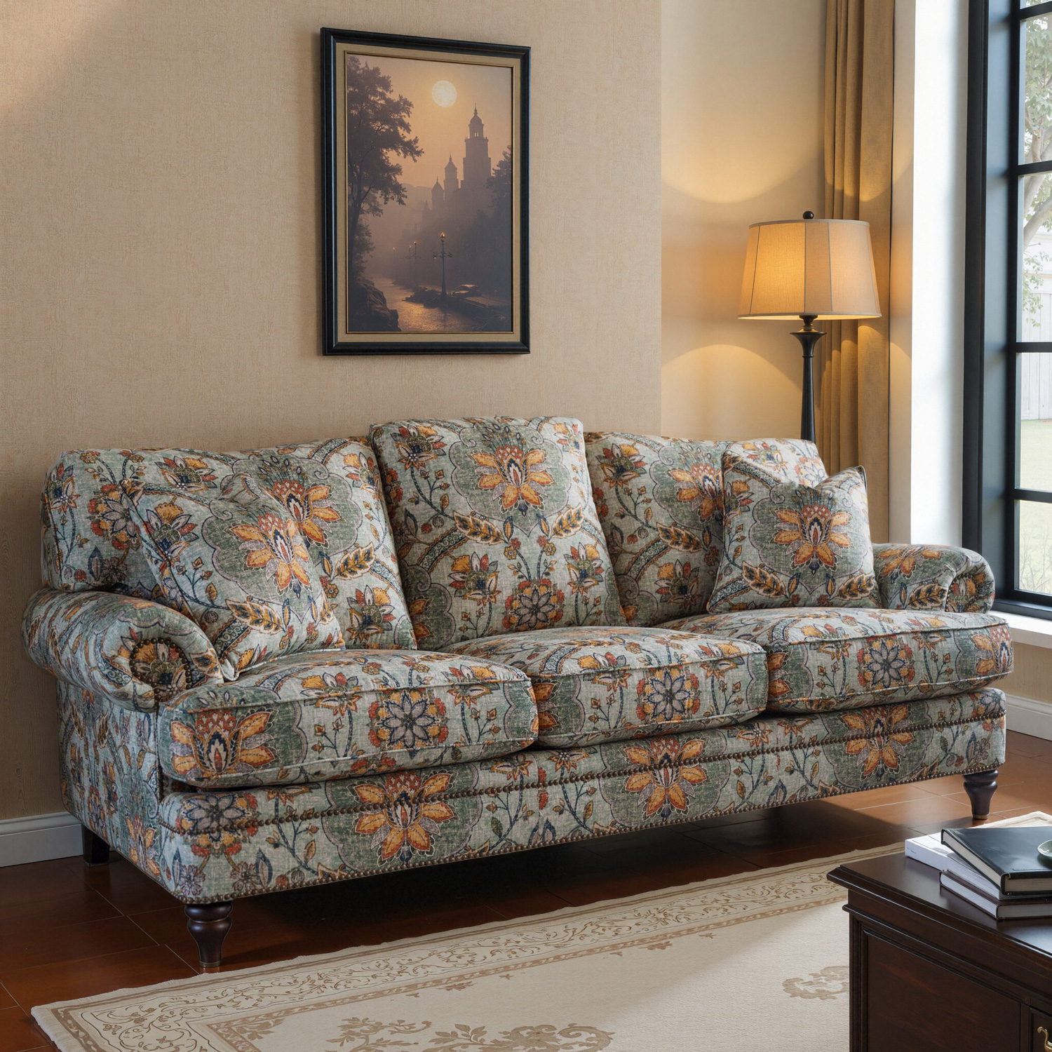 美式沙发羽绒坐垫铆钉设计可定制其他进口布