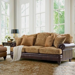 美式复古真皮牛皮进口布羽绒三人皮布沙发客厅高端大气别墅大平层