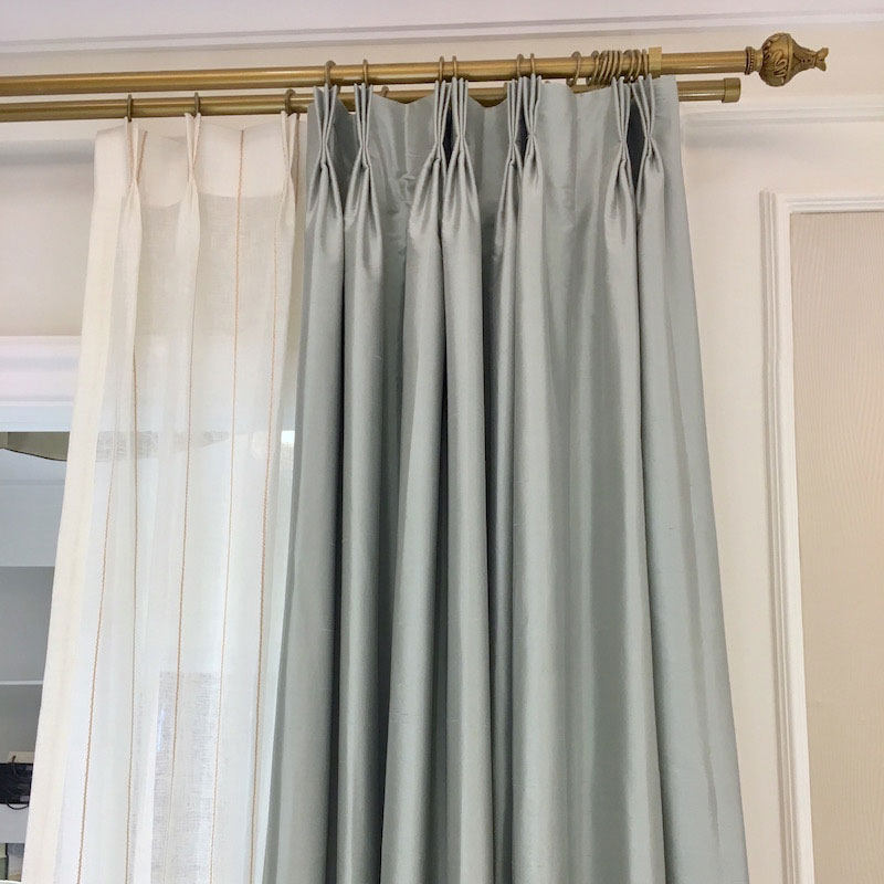 圣奇尼桑蚕丝窗帘真丝布料丝绸客厅奢华双宫绸美式环保遮光冷色调