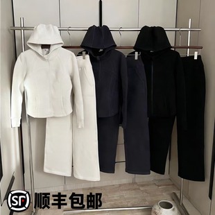 桑坡lulu女士2025四代保暖修身连帽防风套装显瘦加绒加厚收腰休闲