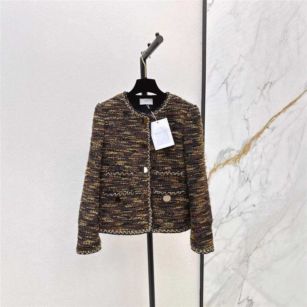 深圳南油25秋冬名媛小香风编织粗花呢织带镶边圆领单排扣现货可发