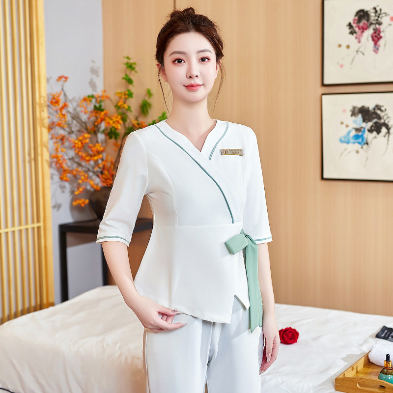 V领女套装美容服技师服夏季酒店服务SPA养生馆足浴桑拿工作服