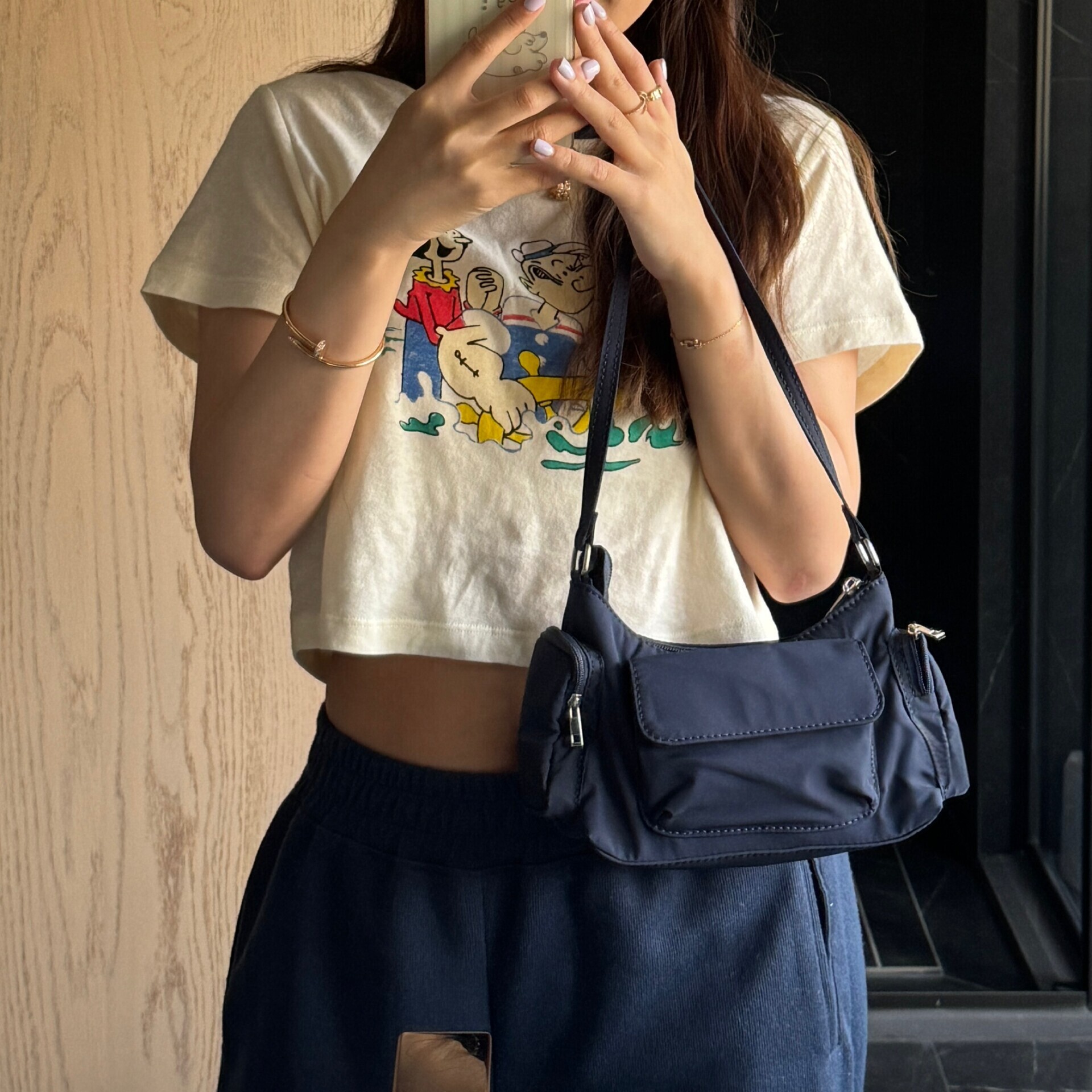 日本进口腋下包藏青色单肩通勤包