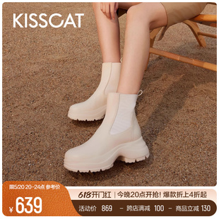 追风靴 KISSCAT接吻猫 加绒厚底烟筒靴女 江疏影美洋同款 23冬季