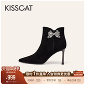 高跟靴舒适细跟气质尖头时装 KISSCAT接吻猫 小蝶仙 靴高跟短靴女