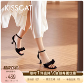 女夏季 KISSCAT接吻猫 舒适不累脚黑色凉鞋 细高跟凉鞋 华尔兹