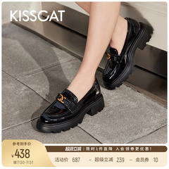 KISSCAT接吻猫增高英伦风小皮鞋厚底乐福鞋女真皮软底不累脚