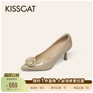 26新气质尖头法式 KISSCAT接吻猫 锦鲤 通勤高跟鞋 女 细跟浅口单鞋
