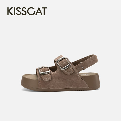 KISSCAT接吻猫[椰椰系列]厚底勃肯鞋26早秋新品增高复古沙滩凉鞋