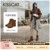 游牧诗人 接吻猫 美拉德西部靴皮带扣骑士短靴加绒 孟佳同款 周也