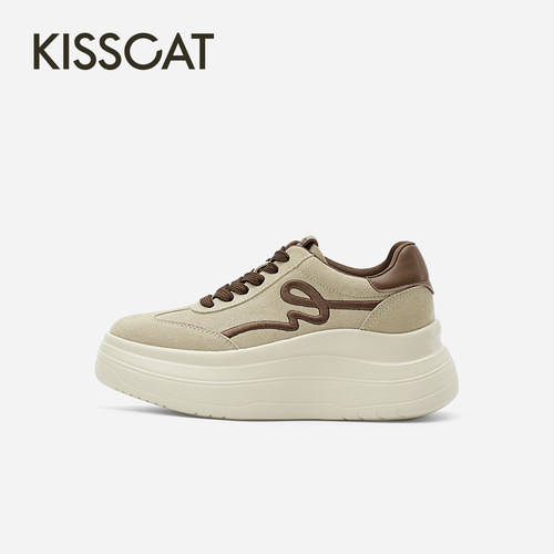 KISSCAT接吻猫[拿破仑]长腿鞋2026秋冬新品7cm厚底增高德训鞋