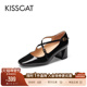流光玛丽珍 法式 复古玛丽珍黑色高跟鞋 KISSCAT接吻猫 粗跟单鞋