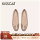 粗跟黑色浅口单鞋 KISSCAT接吻猫舒适真皮不累脚通勤鞋 法式 女