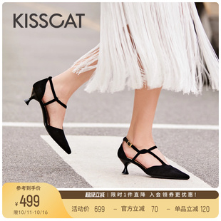 华尔兹 T字带单鞋 高跟鞋 优雅凉鞋 黑色高跟鞋 KISSCAT接吻猫