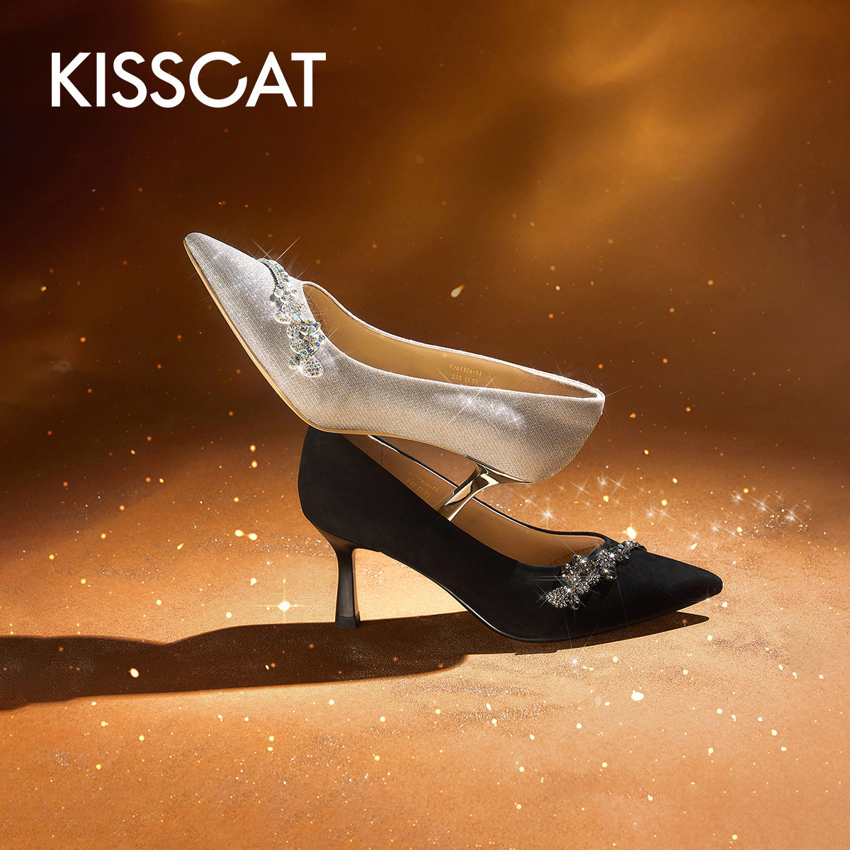 KISSCAT接吻猫[蝶影]高跟鞋26新尖头细跟婚鞋法式高级浅口单鞋女