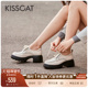 厚底增高绑带松糕小皮鞋 KISSCAT接吻猫 6.5cm奥利奥长腿乐福鞋