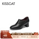 KISSCAT接吻猫新款 英伦老钱风小皮靴真皮黑色尖头复古踝靴女
