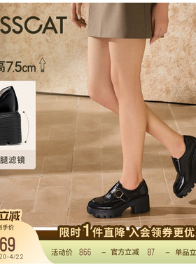 KISSCAT接吻猫[长腿滤镜孟克鞋]真皮黑色孟克鞋厚底小皮鞋乐福鞋