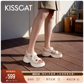 厚底增高魔术贴运动凉鞋 KISSCAT接吻猫 5.5cm钱币长腿运动凉鞋 女