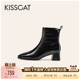 靴 粗跟靴舒适气质高跟瘦瘦靴真皮时装 KISSCAT接吻猫 巴黎左岸