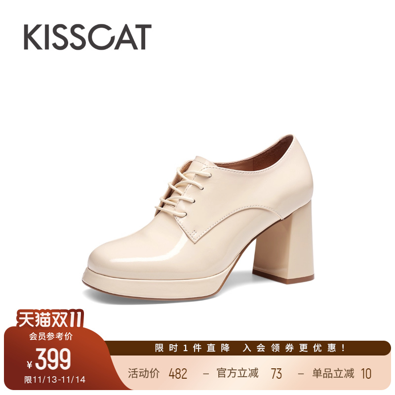 接吻猫粗跟通勤系带乐福鞋