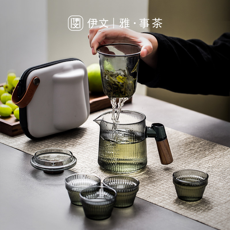 旅行功夫茶具套装便携式泡茶壶玻璃快客杯一壶四杯户外露营泡茶具 餐饮具 功夫茶具 原图主图