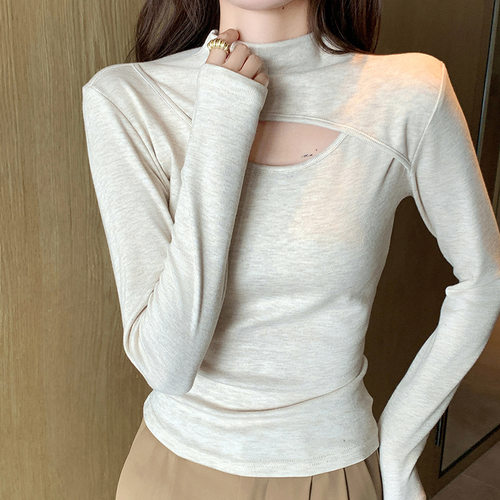 拼接挖洞秋冬新款小心机打底衫女