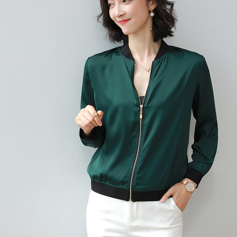 雪纺开衫纯色棒球服女装2026年韩版新款春秋短外套薄款拉链防晒衣