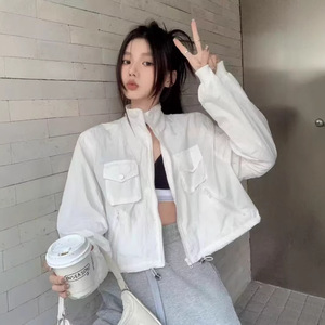 短款辣妹女立领拉链外套复古工装2026春夏薄款宽松防晒长袖上衣