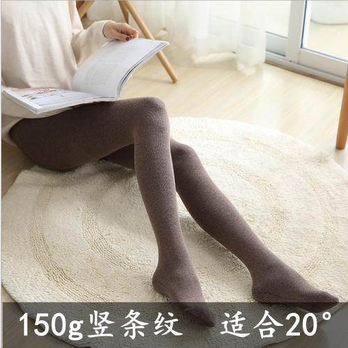 日系薄款竖条纹灰色外穿中厚丝袜