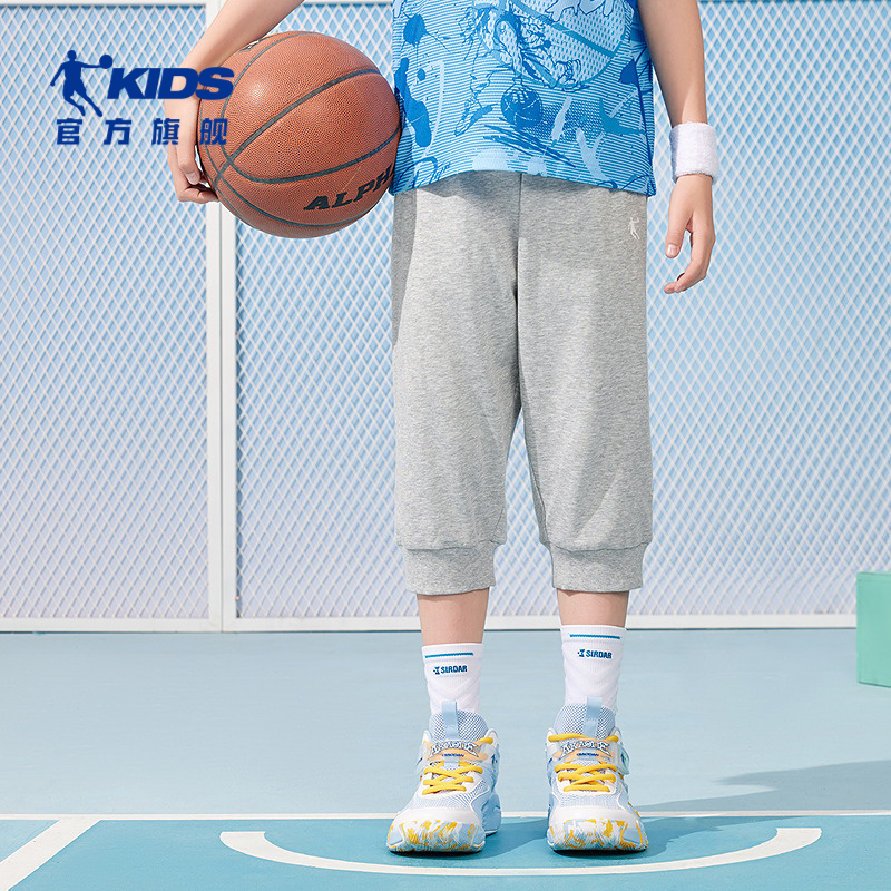 乔丹童装男童裤子七分裤2025夏季新款透气薄款短裤儿童针织运动裤