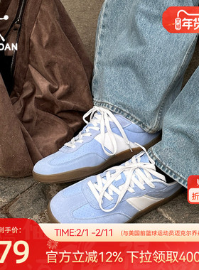 乔丹蓝色T头鞋波浪德训鞋2026春季薄底鞋女款运动板鞋复古学生鞋