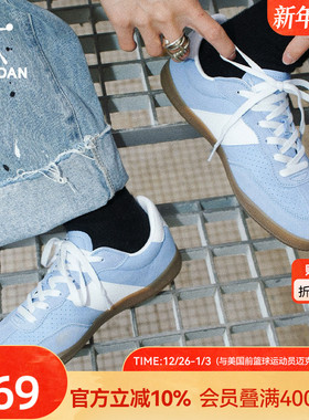 乔丹蓝色薄底德训鞋男款2025新款运动鞋T头鞋舒适经典黄色鞋生胶