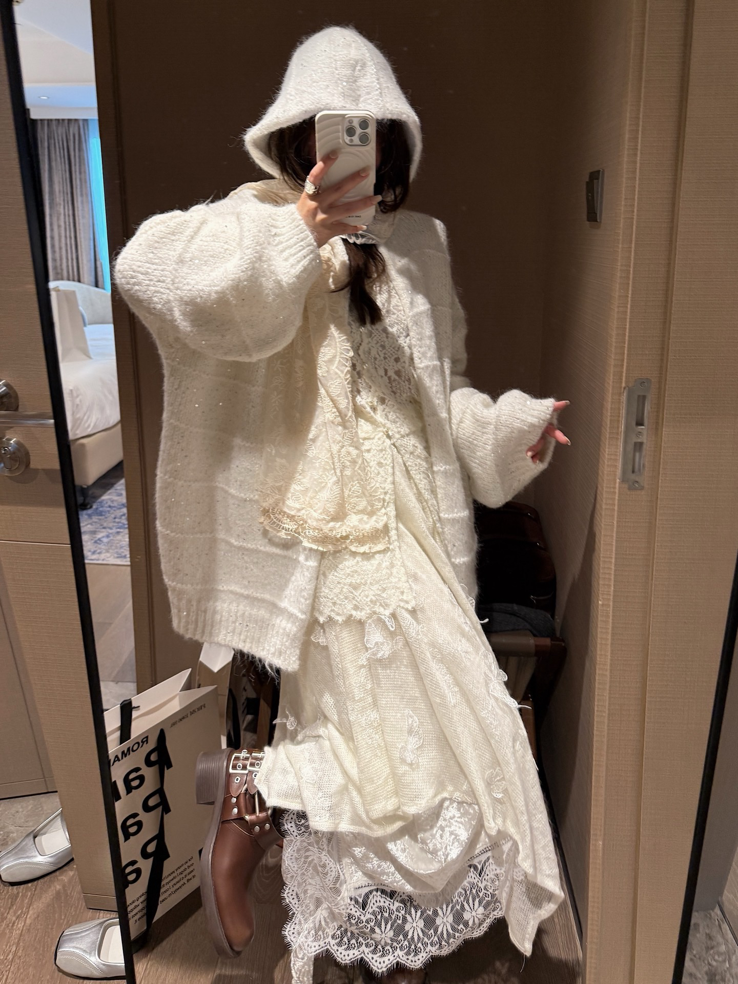 亮片连帽针织开衫女2025秋冬新款宽松慵懒风百搭bling上衣外套