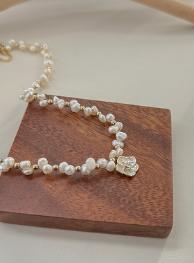 复古法式山茶花珍珠项链轻奢优雅