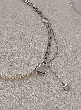 高级感不对称爱心拼接珍珠项链女