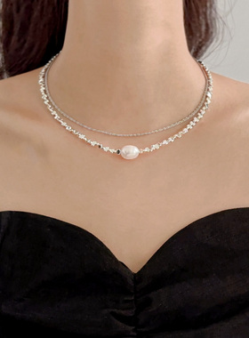 轻奢气质碎银子双层淡水珍珠项链