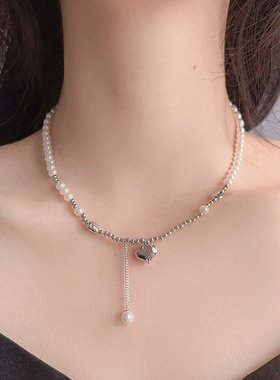 巴洛克风格珍珠拼接金属爱心项链