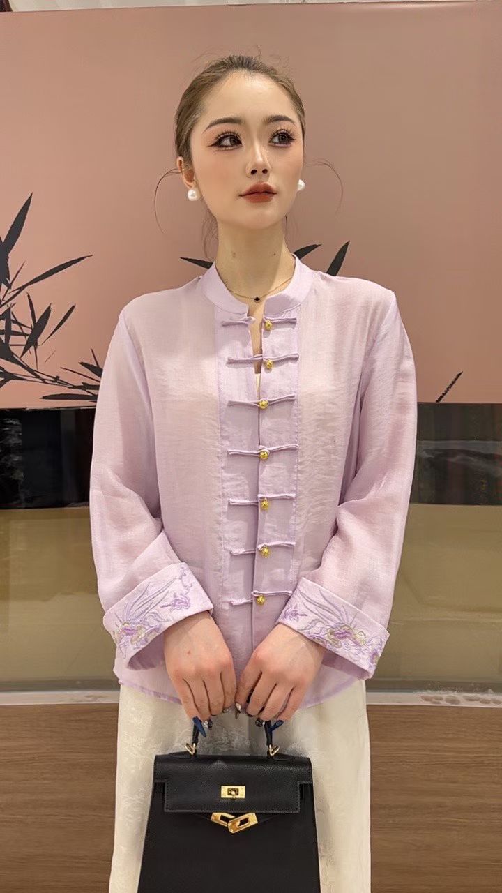 新中式妈妈装绣花显瘦唐装上衣
