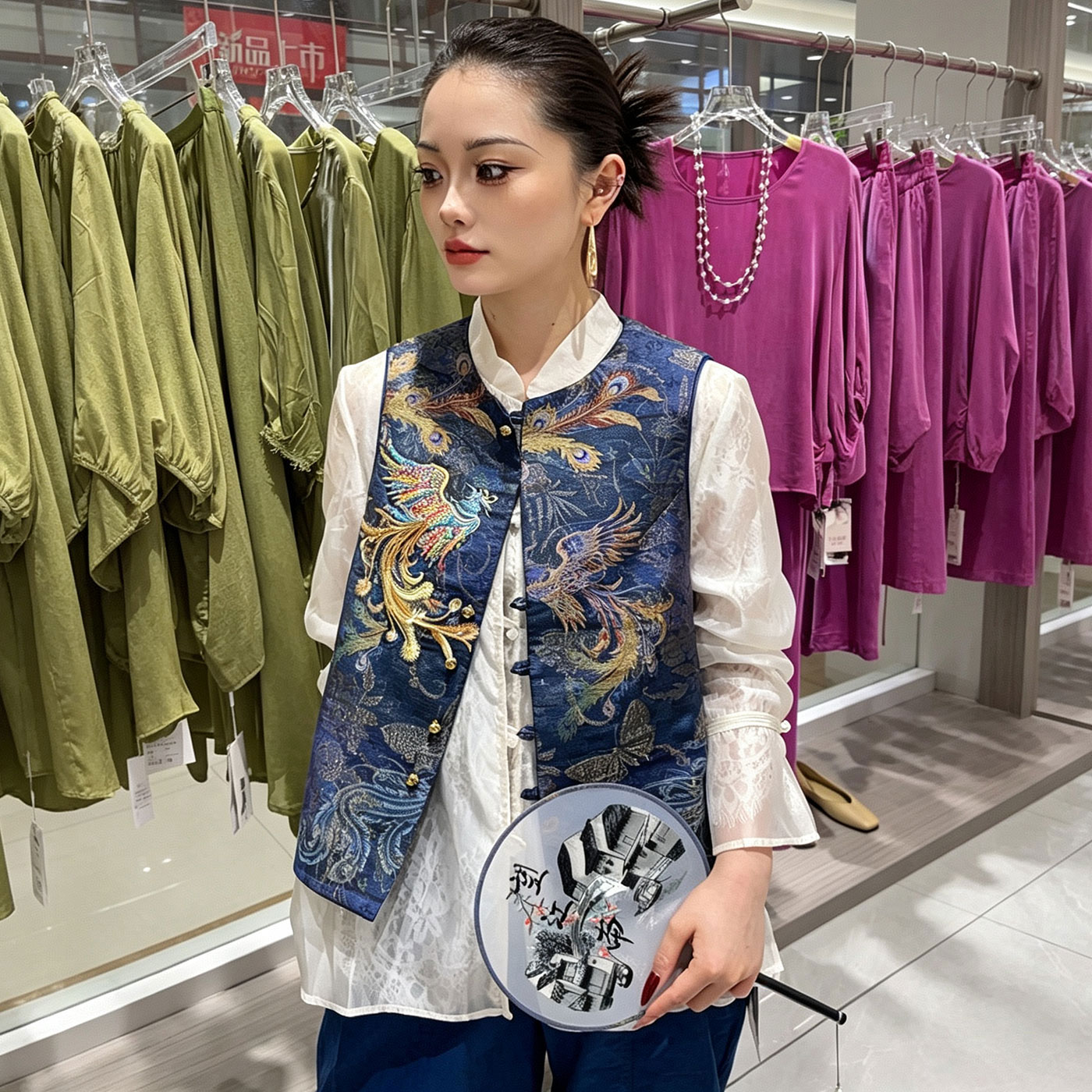 新中式马甲女秋季重工凤凰刺绣桑蚕丝国风背心气质外穿坎肩上衣潮