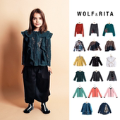 rita and 儿童复古翻领蕾丝个性 长袖 牛仔外套 折 衬衣上衣 wolf