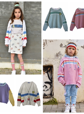 折 现货 法国 bandy button 秋冬儿童条纹廓形百搭针织衫毛衣开衫