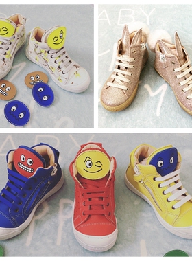折 现货 OCRA 意大利纯手工制作 儿童亮片笑脸高帮真皮皮鞋球鞋