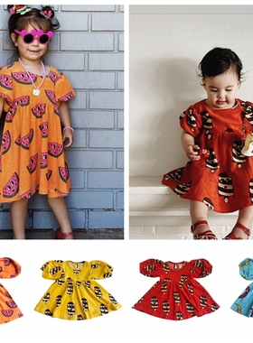 现货 HLT 21春夏新款 女童舒适毛巾料 泡泡袖连衣裙