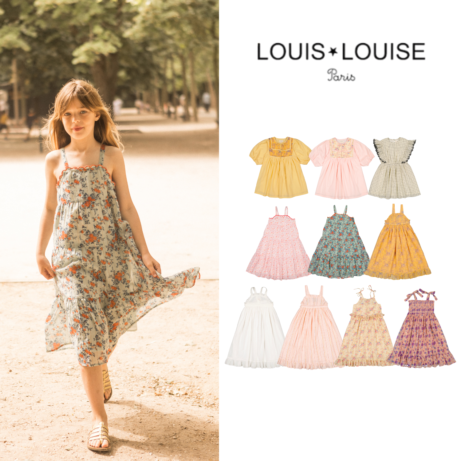 现货 法国 Louis louise 25ss 春夏新款女童法式复古吊带连衣裙