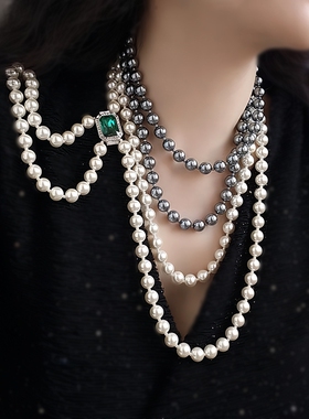 欧美小众多层叠戴人造珍珠锁骨链