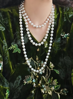 1米5多层叠戴复古珍珠项链
