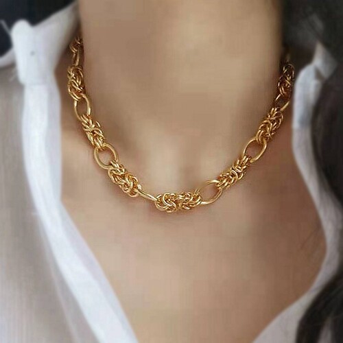 小众重工粗链条个性麻花锁骨链
