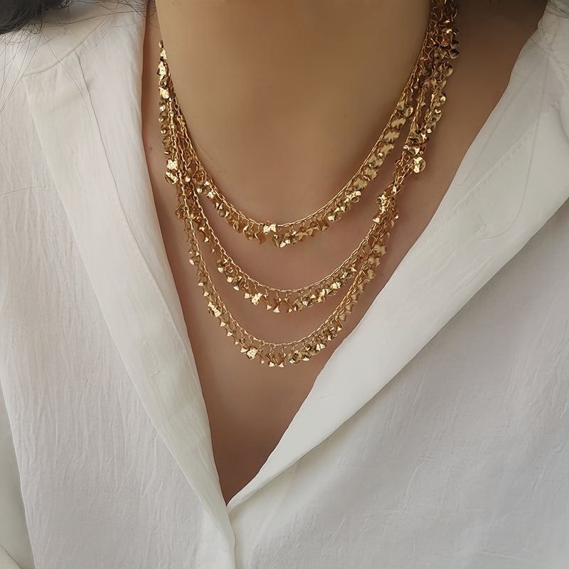 多层叠戴波浪圆片百搭时尚项链女